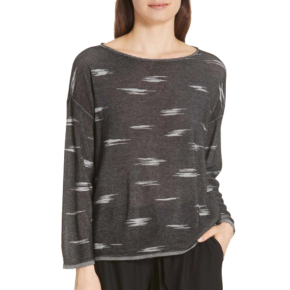 EILEEN FISHER Black Grey Patterned Tencel Knit Lightweight Sweater Women's Small - Picture 1 of 6